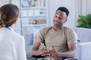 Male soldier discusses issues with therapist